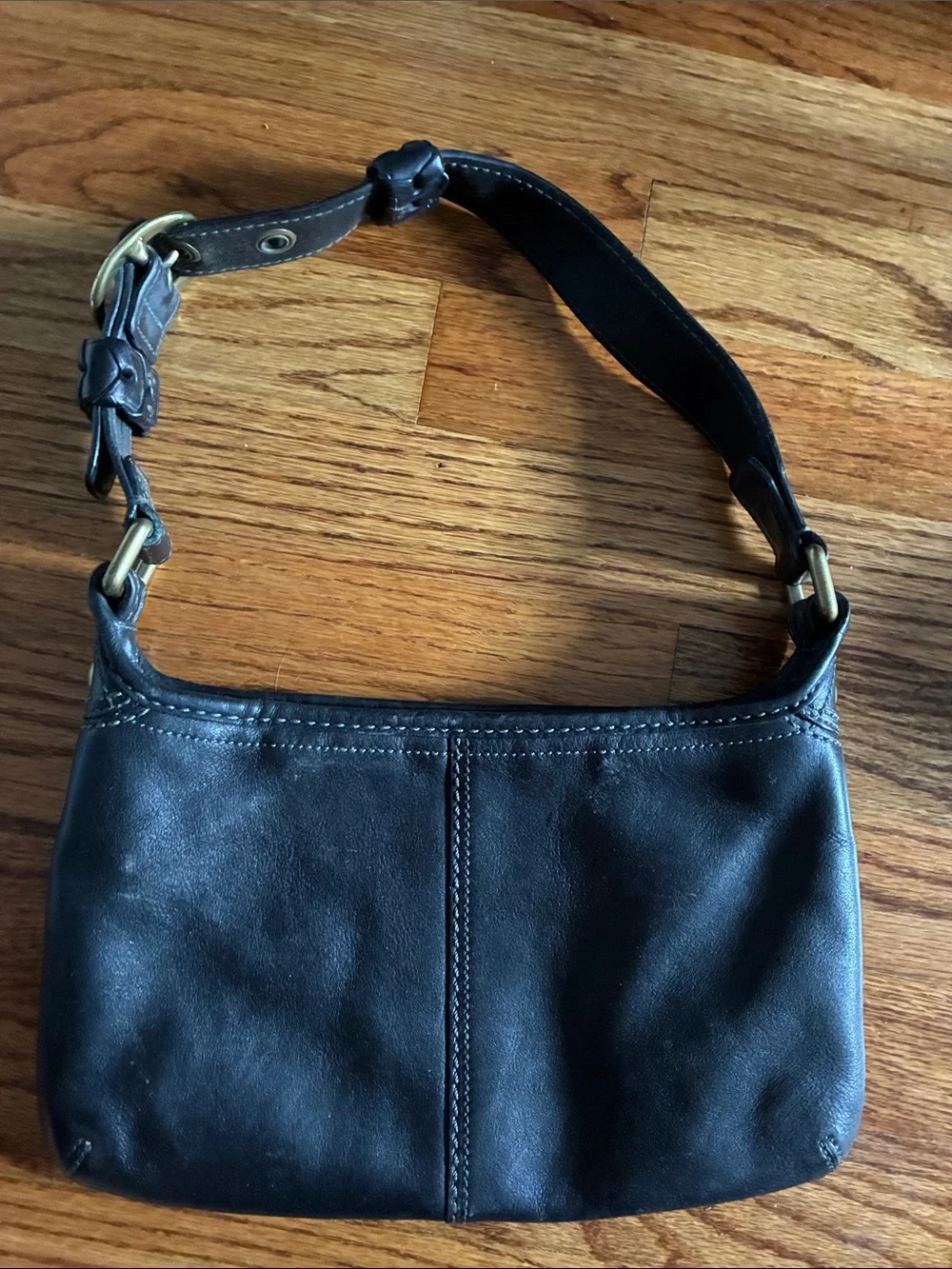Coach Black Leather Shoulder Bag with Brass-Tone Hardware